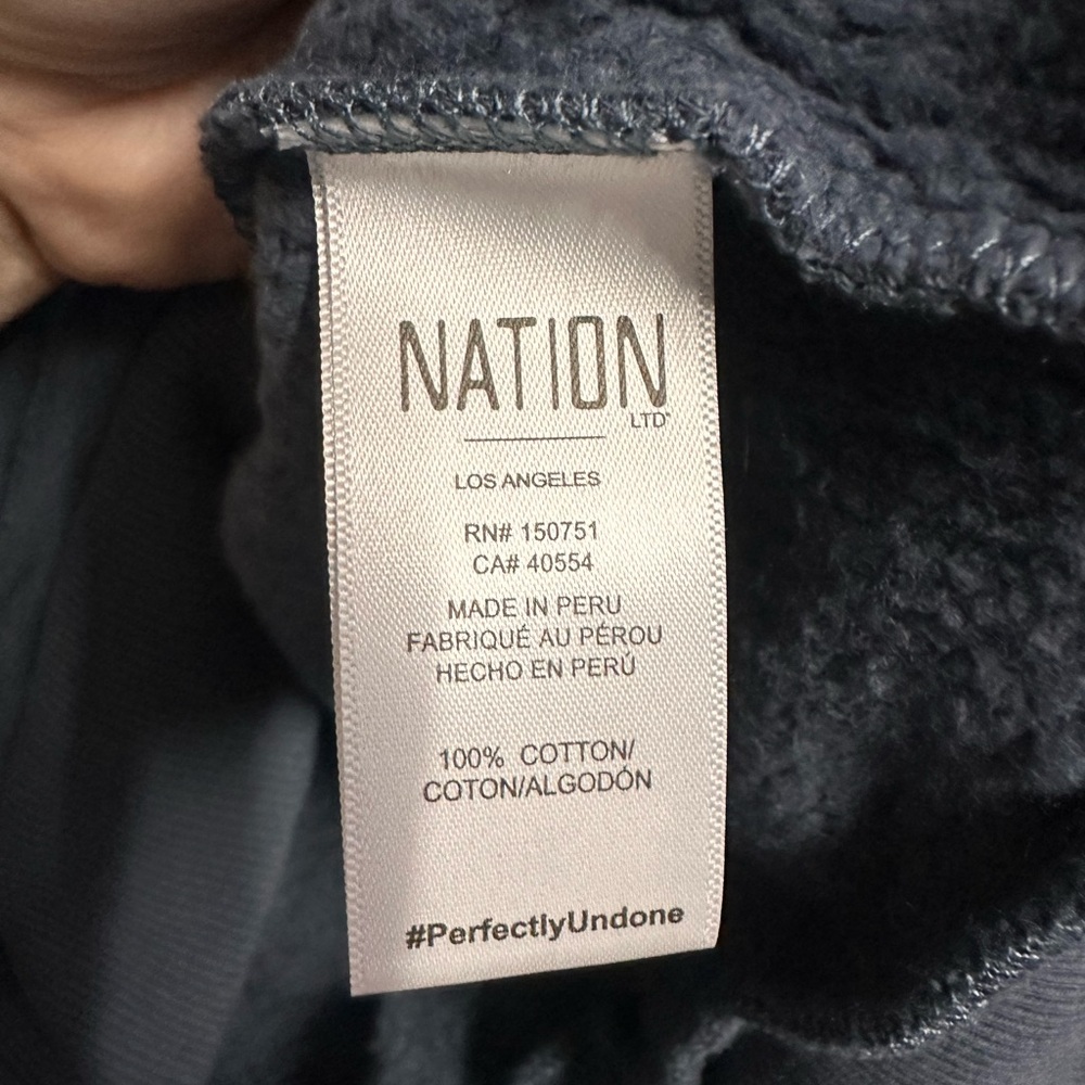 Nation LTD Nikka Pleat Shoulder Puff Sleeve Sweatshirt Coastal Navy Blue Sz S - Picture 7 of 7
